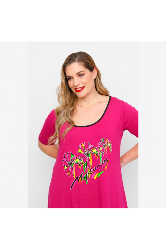 A23-276-S-14 Μπλουζοφόρεμα με στάμπα - Φούξια