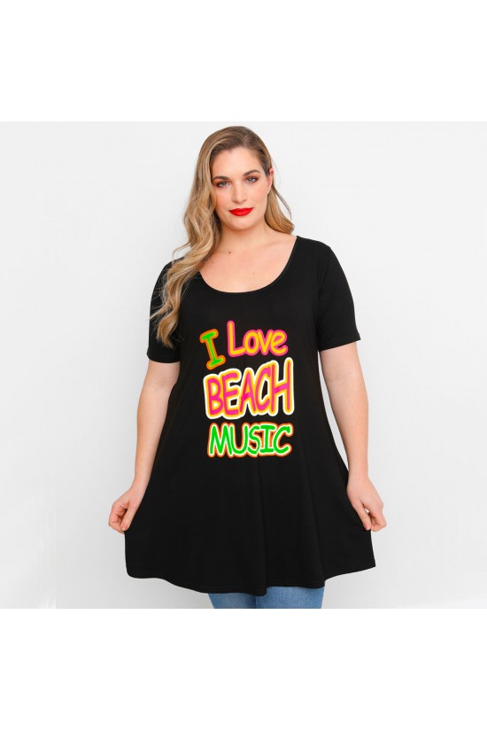 A23-276-S-15 Μπλουζοφόρεμα με στάμπα - Μαύρο