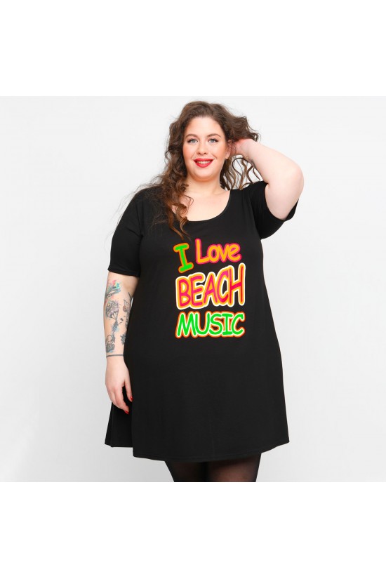 A23-276-S-15 Μπλουζοφόρεμα με στάμπα - Μαύρο