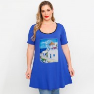 A23-276-S-16 Μπλουζοφόρεμα με στάμπα - Μπλε Ρουά