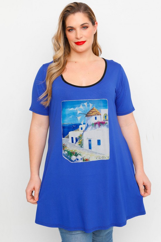 A23-276-S-16 Μπλουζοφόρεμα με στάμπα - Μπλε Ρουά