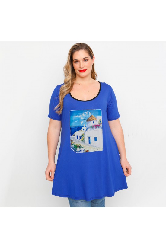 A23-276-S-16 Μπλουζοφόρεμα με στάμπα - Μπλε Ρουά