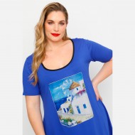 A23-276-S-16 Μπλουζοφόρεμα με στάμπα - Μπλε Ρουά