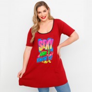 A23-276-S-17 Μπλουζοφόρεμα με στάμπα - Μπορντώ