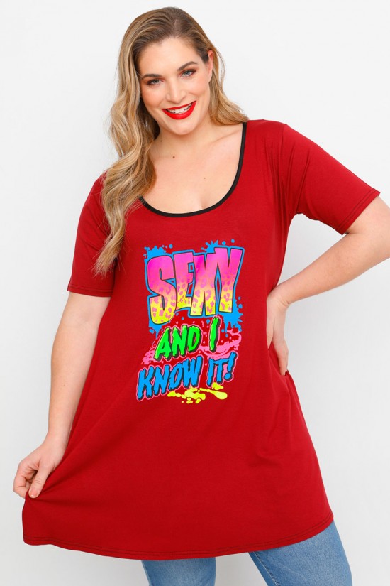 A23-276-S-17 Μπλουζοφόρεμα με στάμπα - Μπορντώ