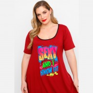 A23-276-S-17 Μπλουζοφόρεμα με στάμπα - Μπορντώ