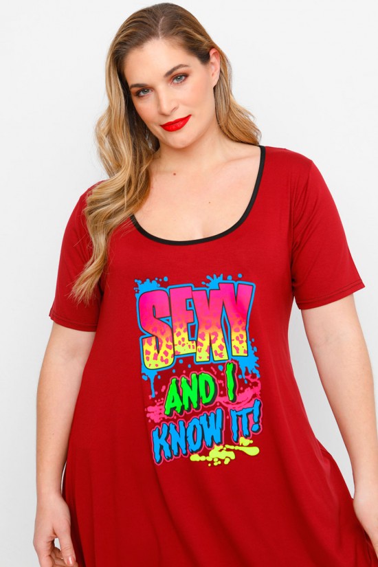 A23-276-S-17 Μπλουζοφόρεμα με στάμπα - Μπορντώ