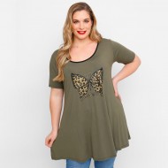 A23-276-S-18 Μπλουζοφόρεμα με στάμπα - Χακί