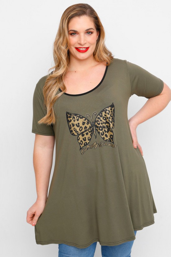 A23-276-S-18 Μπλουζοφόρεμα με στάμπα - Χακί