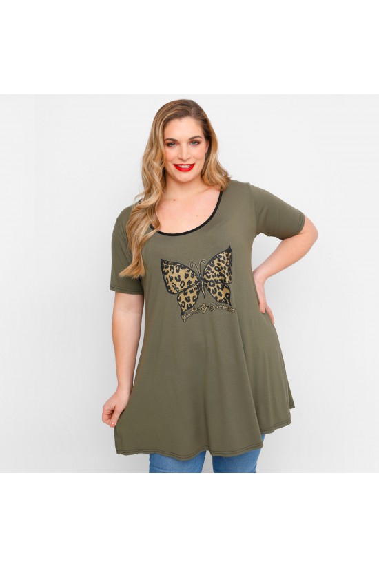 A23-276-S-18 Μπλουζοφόρεμα με στάμπα - Χακί