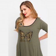 A23-276-S-18 Μπλουζοφόρεμα με στάμπα - Χακί