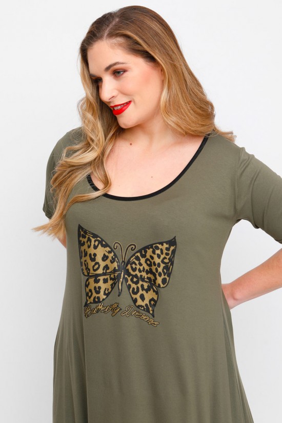 A23-276-S-18 Μπλουζοφόρεμα με στάμπα - Χακί