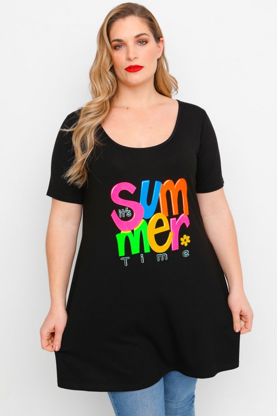 A23-276-S-19-B Μπλουζοφόρεμα με στάμπα - Μαύρο