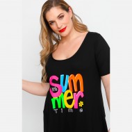 A23-276-S-19 Μπλουζοφόρεμα με στάμπα - Μαύρο