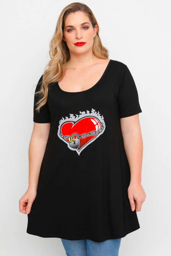 A23-276-S-20-B Μπλουζοφόρεμα με στάμπα - Μαύρο