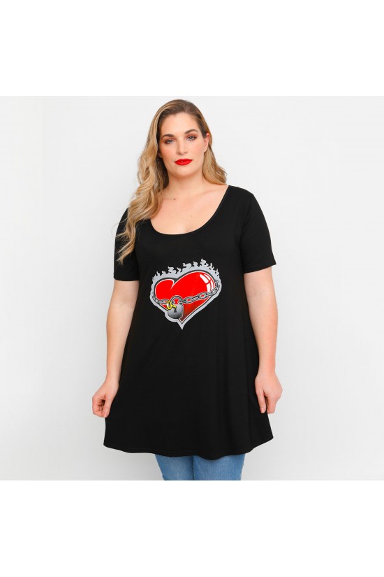 A23-276-S-20 Μπλουζοφόρεμα με στάμπα - Μαύρο A23-276-S-20 Μπλουζοφόρεμα με στάμπα - Μαύρο