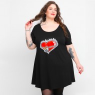 A23-276-S-20-B Μπλουζοφόρεμα με στάμπα - Μαύρο