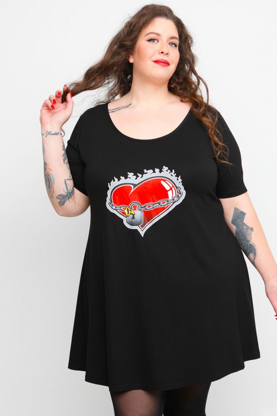 A23-276-S-20-B Μπλουζοφόρεμα με στάμπα - Μαύρο