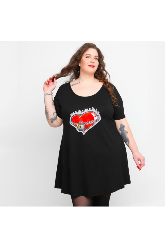 A23-276-S-20 Μπλουζοφόρεμα με στάμπα - Μαύρο A23-276-S-20 Μπλουζοφόρεμα με στάμπα - Μαύρο