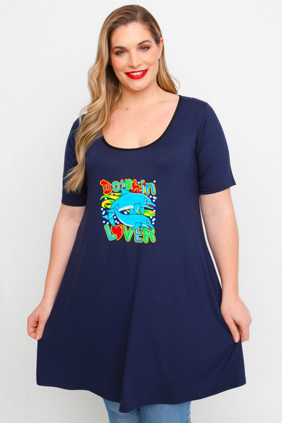 A23-276-S-21 Μπλουζοφόρεμα με στάμπα - Μπλε Μαρέν