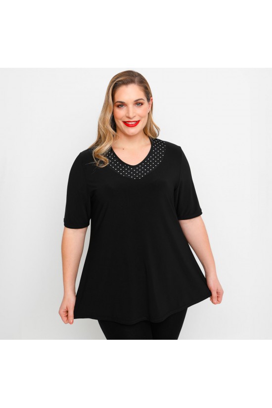 A23-414 Μπλούζα με Εμπριμέ στο λαιμό