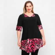 A23-6020 Μπλουζοφόρεμα με διχρωμία - Μπορντώ