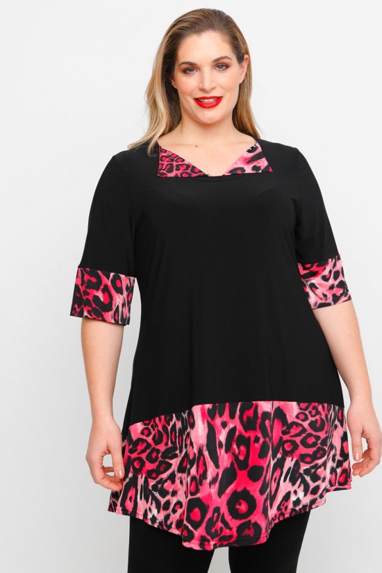 A23-6020 Μπλουζοφόρεμα με διχρωμία - Μπορντώ