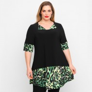 A23-6020 Μπλουζοφόρεμα με διχρωμία - Πράσινο