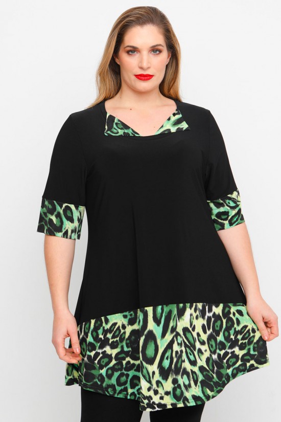 A23-6020 Μπλουζοφόρεμα με διχρωμία - Πράσινο