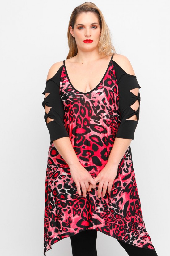 A23-6082 Μπλουζοφόρεμα με κοψίματα - Μπορντώ