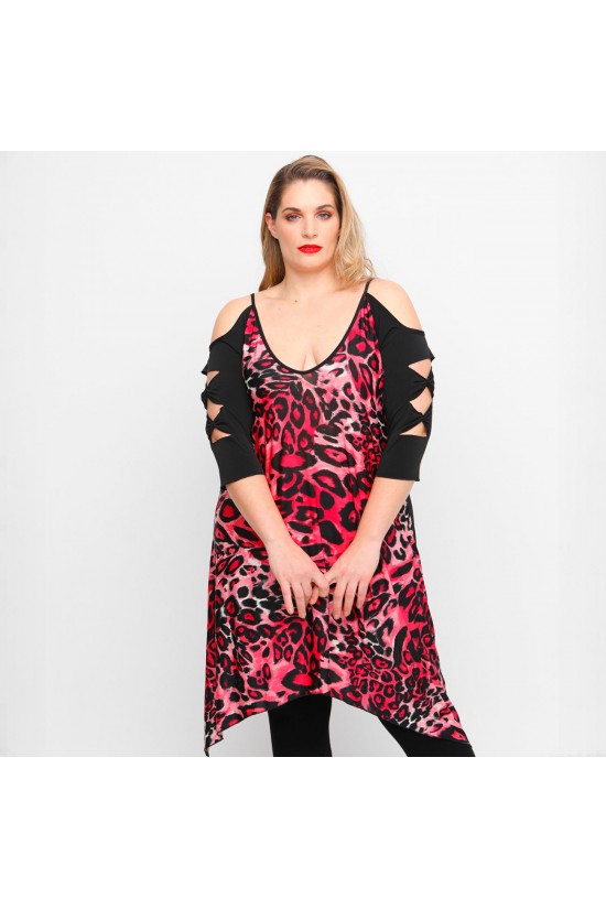 A23-6082 Μπλουζοφόρεμα με κοψίματα - Μπορντώ