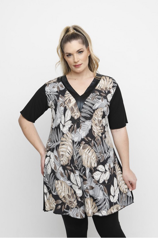 A24-9376V Μπλουζοφόρεμα με Δερματίνη