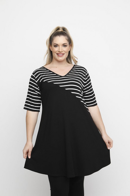 A24-9976VK Μπλουζοφόρεμα κομποζέ με ριγιέ