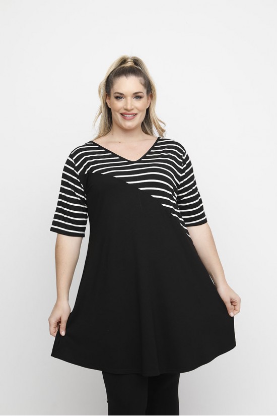 A24-9976VK Μπλουζοφόρεμα κομποζέ με ριγιέ