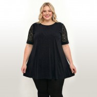 A26-108LF Μπλούζα εβαζέ κομποζέ με δαντέλα - Μαύρο