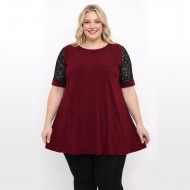 A26-108LF Μπλούζα εβαζέ κομποζέ με δαντέλα - Μπορντώ