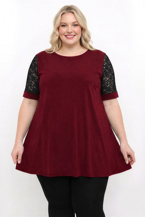 A26-108LF Μπλούζα εβαζέ κομποζέ με δαντέλα - Μπορντώ A26-108LF Μπλούζα εβαζέ κομποζέ με δαντέλα - Μπορντώ