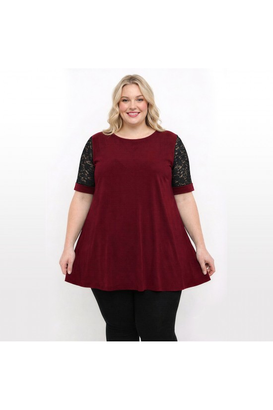 A26-108LF Μπλούζα εβαζέ κομποζέ με δαντέλα - Μπορντώ