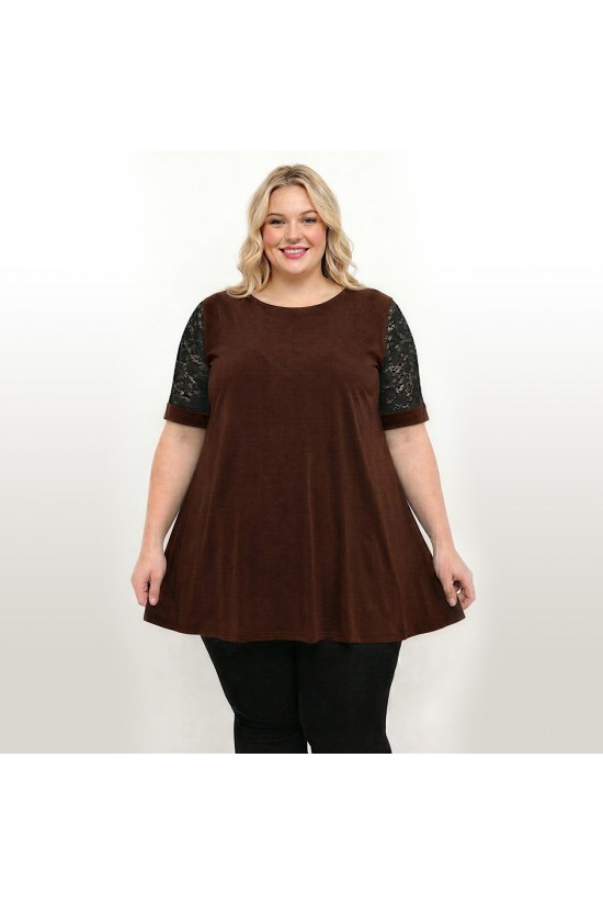 A26-108LF Μπλούζα εβαζέ κομποζέ με δαντέλα - Καφέ A26-108LF Μπλούζα εβαζέ κομποζέ με δαντέλα - Καφέ