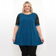 A26-108LF Μπλούζα εβαζέ κομποζέ με δαντέλα - Πετρόλ