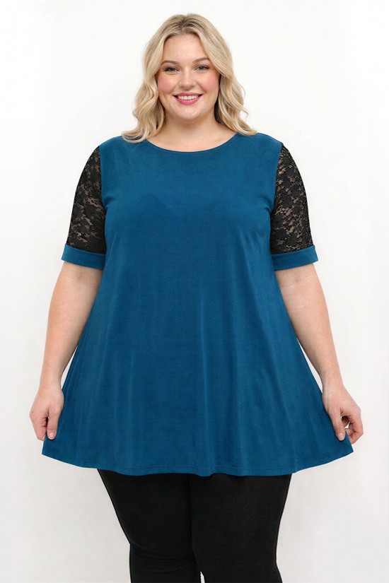 A26-108LF Μπλούζα εβαζέ κομποζέ με δαντέλα - Πετρόλ A26-108LF Μπλούζα εβαζέ κομποζέ με δαντέλα - Πετρόλ