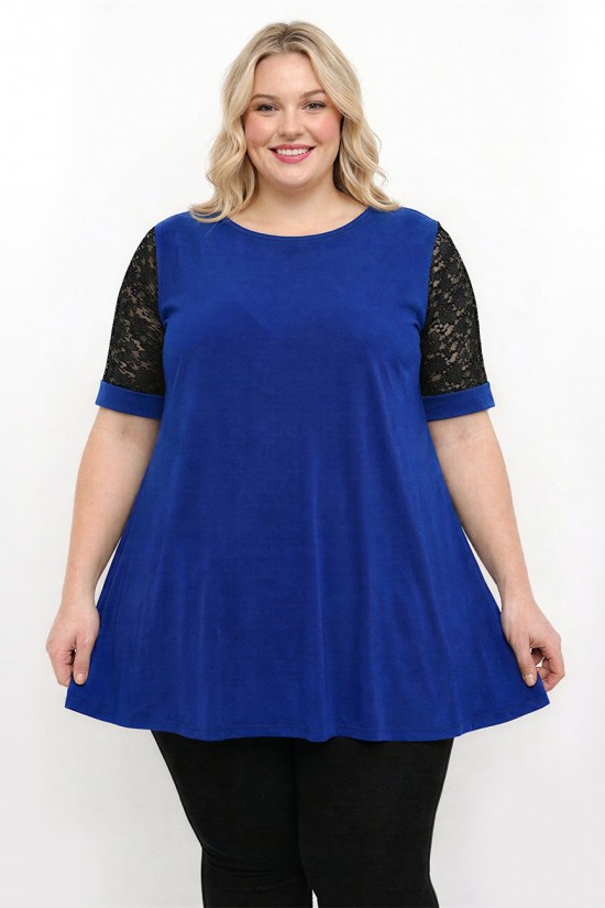 A26-108LF Μπλούζα εβαζέ κομποζέ με δαντέλα - Μπλε Ρουά A26-108LF Μπλούζα εβαζέ κομποζέ με δαντέλα - Μπλε Ρουά