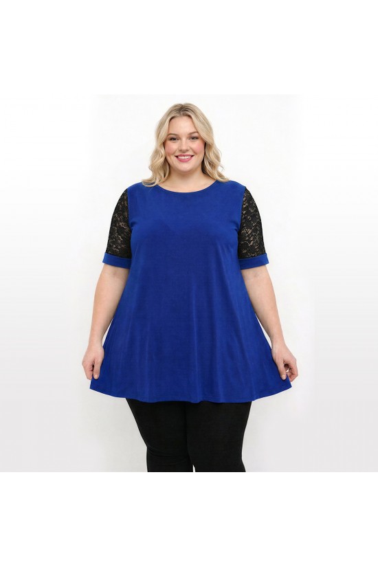 A26-108LF Μπλούζα εβαζέ κομποζέ με δαντέλα - Μπλε Ρουά