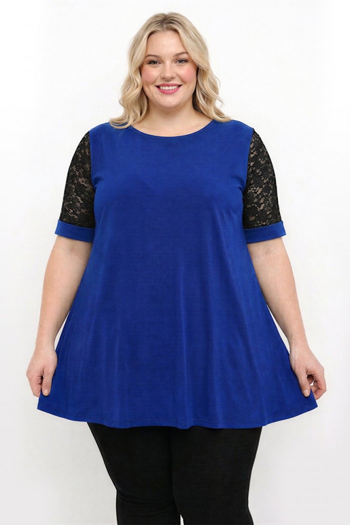 A26-108LF Μπλούζα εβαζέ κομποζέ με δαντέλα - Μπλε Ρουά