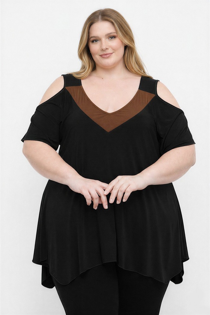 A26-123A Μπλούζα άλφα κομποζέ - Καφέ