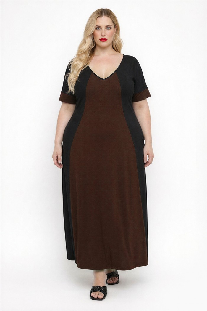 A26-123FKN Φόρεμα μακρύ - Καφέ