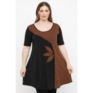 A26-176KF Μπλουζοφόρεμα σχέδιο φύλλα - Καφέ