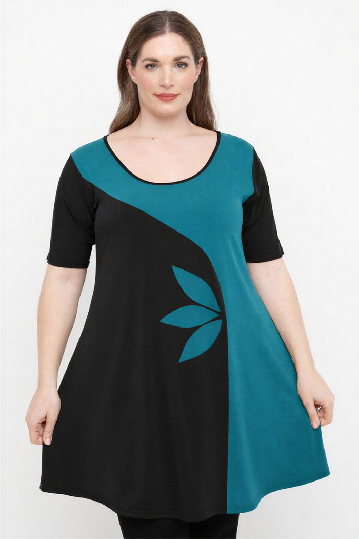 A26-176KF Μπλουζοφόρεμα σχέδιο φύλλα - Πετρόλ