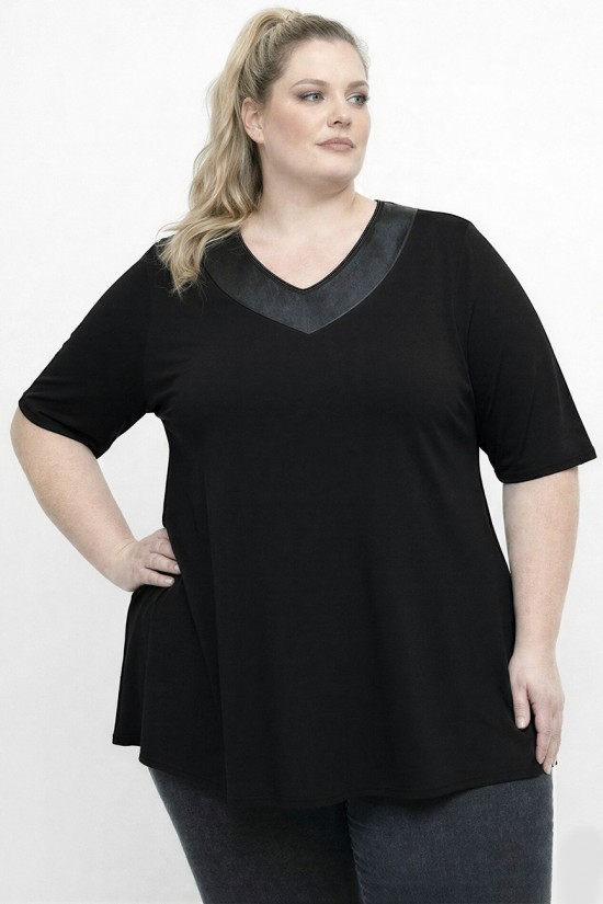 A26-1814 Μπλούζα με Δερματίνη - Μαύρο