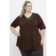 A26-1814 Μπλούζα με Δερματίνη - Καφέ